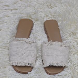 Flattered Cream Fringed Slide Sandals